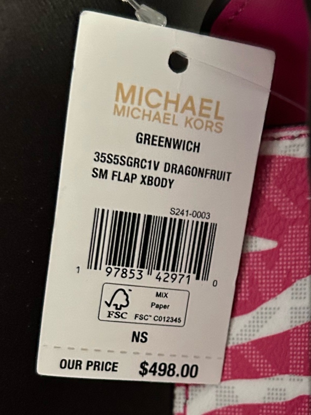NWT $498 Michael Kors Pink GREENWICH Zebra-Print Leather MK LOGO Crossbody - Picture 11 of 11